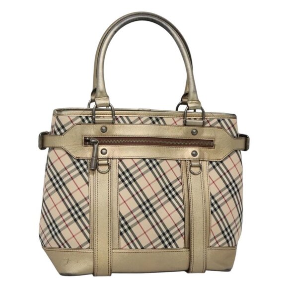 BURBERRY Nova Check Tote Bag Canvas Beige Gold Auth EC868 - Picture 1 of 16